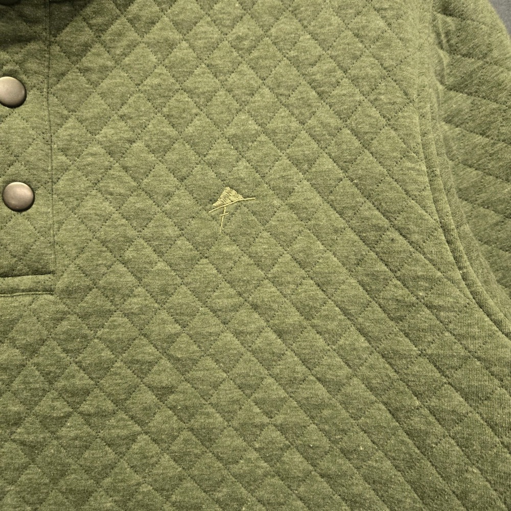 Finn's Toggery Quilted Snap Neck Pullover Sweatshirt L Olive Green Kangaroo Pkt - Picture 3 of 10